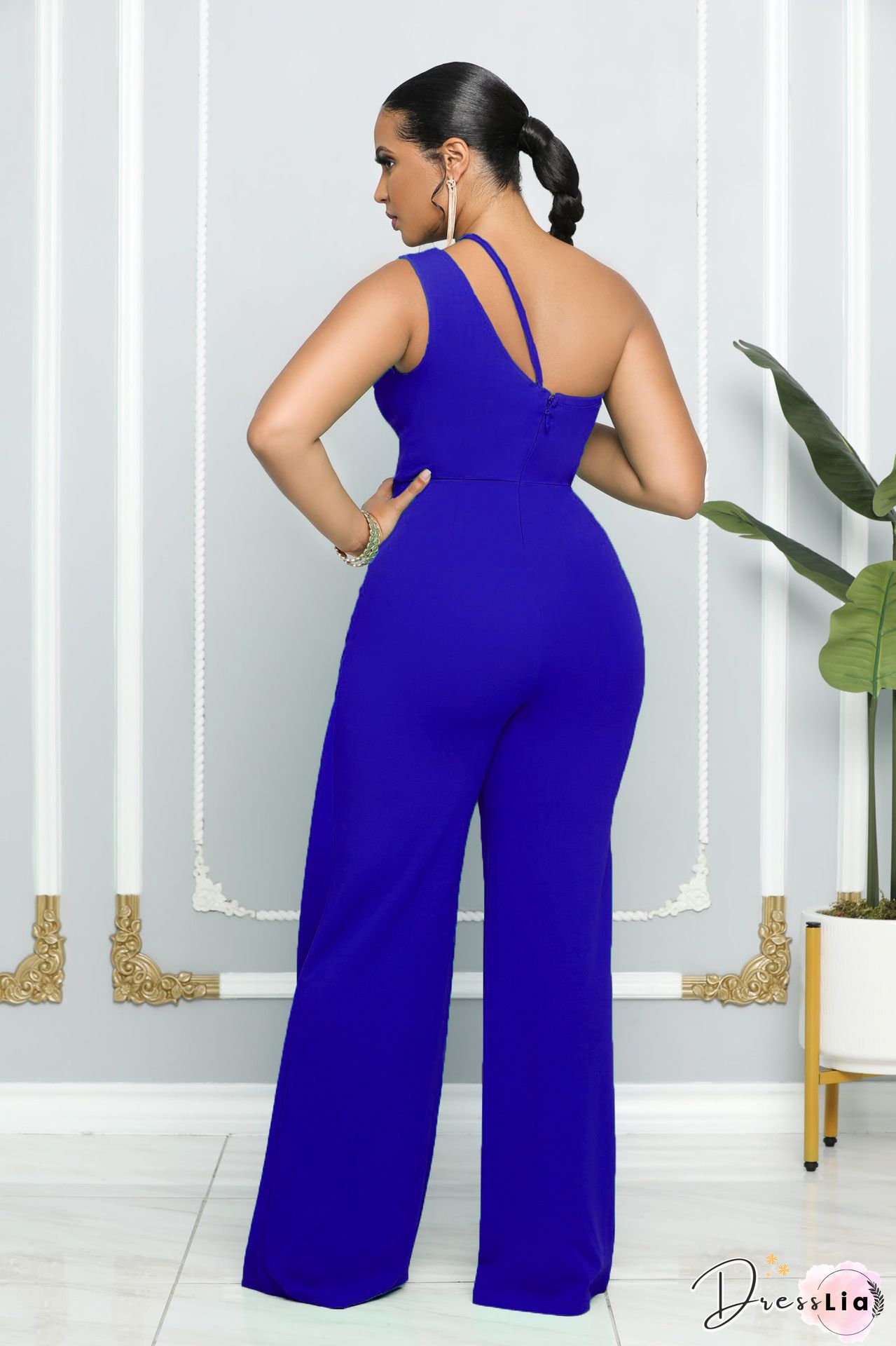 Elegant One Shoulder High Waist Straight Jumpsuit