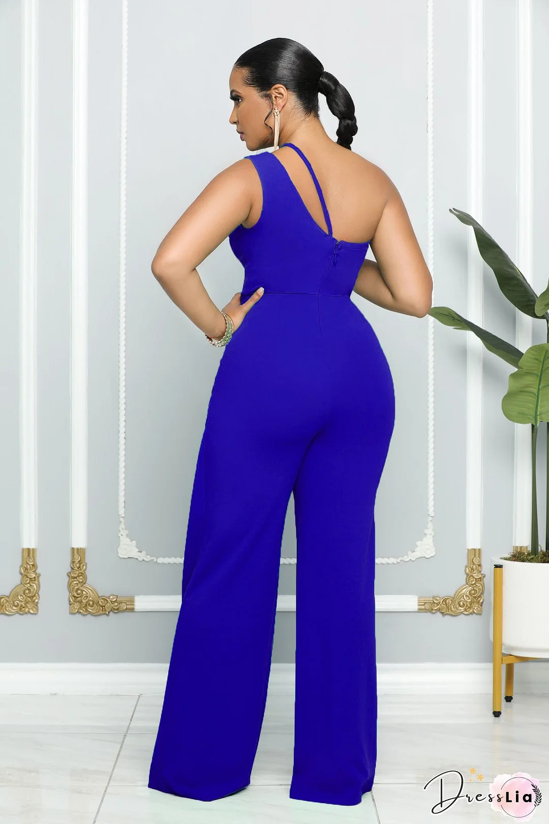 Elegant One Shoulder High Waist Straight Jumpsuit