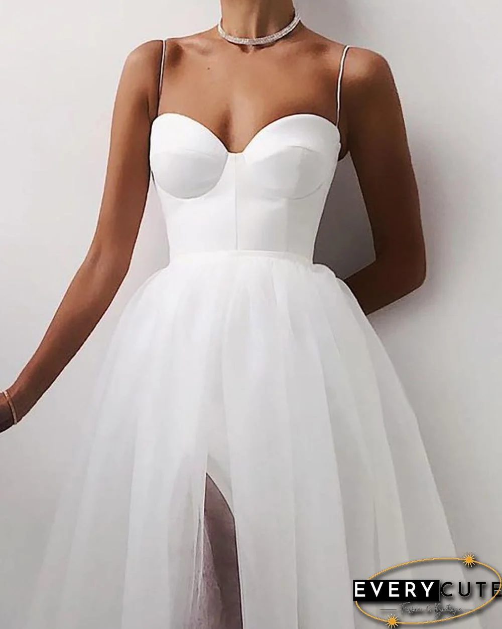 Spaghetti Strap Plain Sheer Mesh Evening Dress P15389