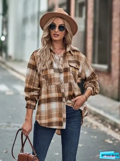 Plaid Button Up Dropped Shoulder Shirt