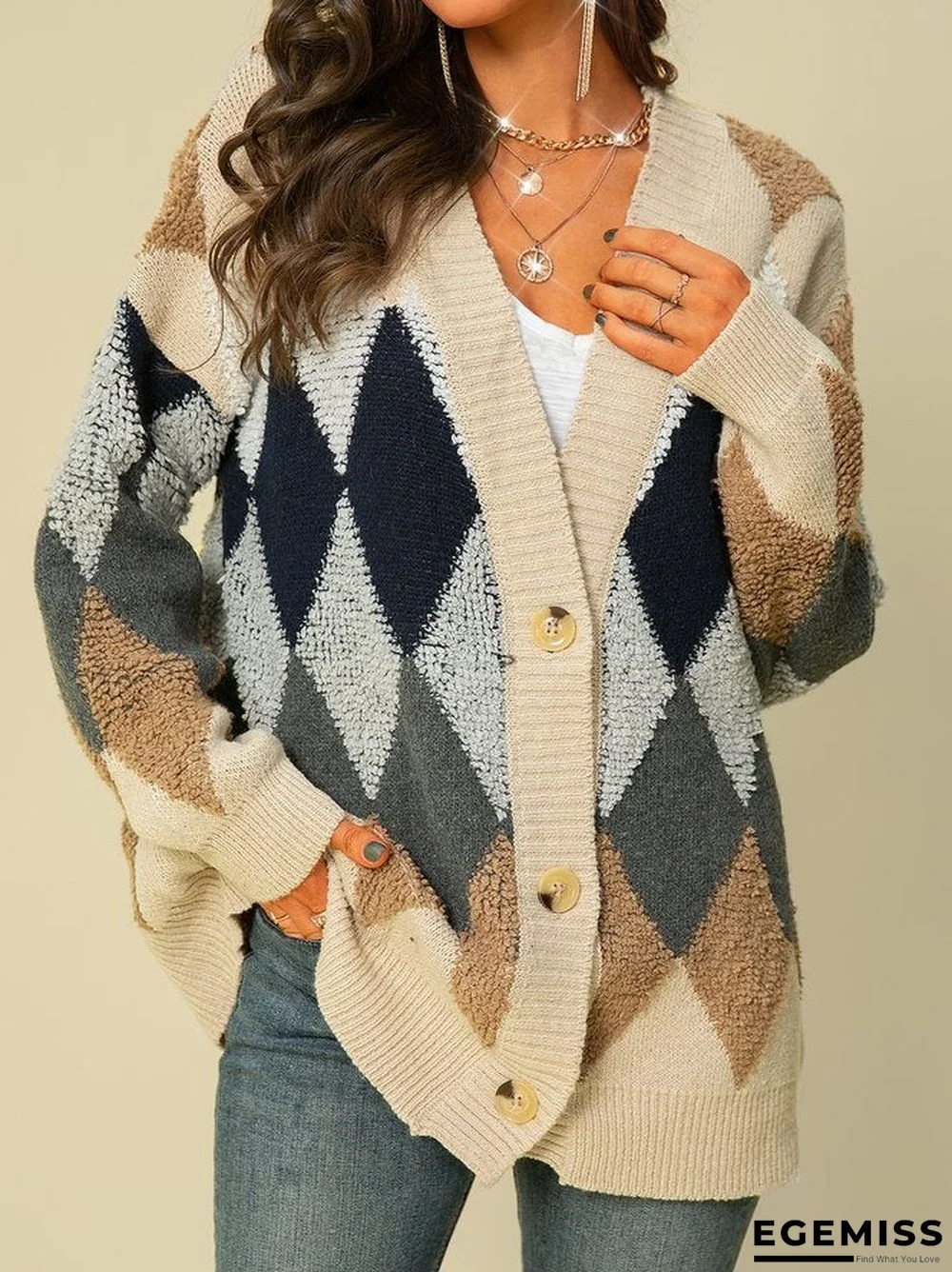 Knitted Jacquard Long Sleeve Outerwear | EGEMISS
