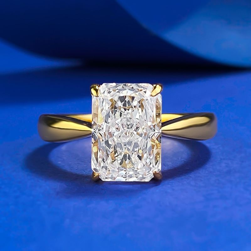 MIKAMU S925 Silver 7*10mm Rectangular Ice Flower Cut Diamond Ring