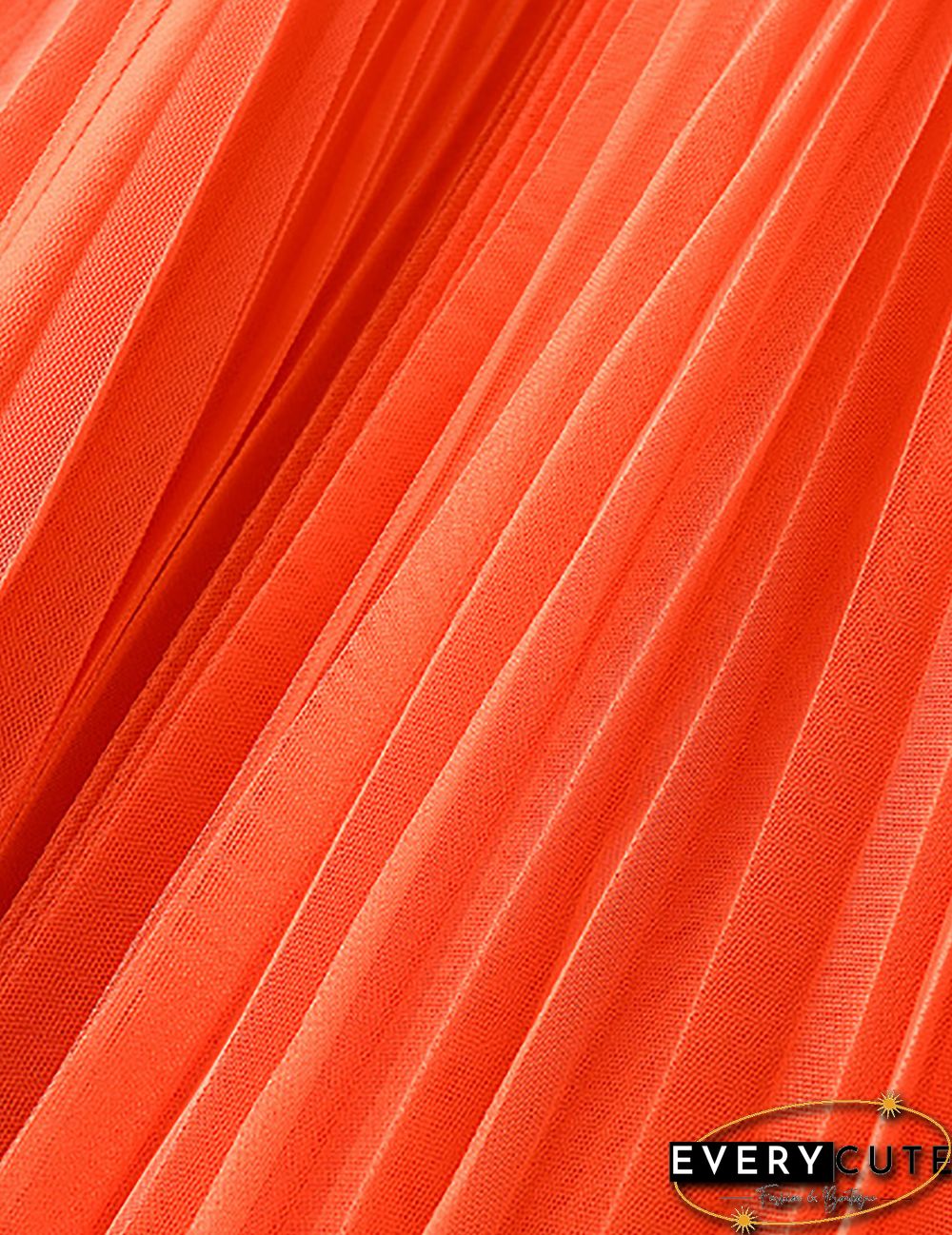 Orange Swing Pleated Mid-length Gauze Skirt