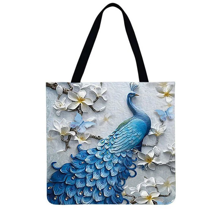 Linen Eco-friendly Tote Bag - Peacock
