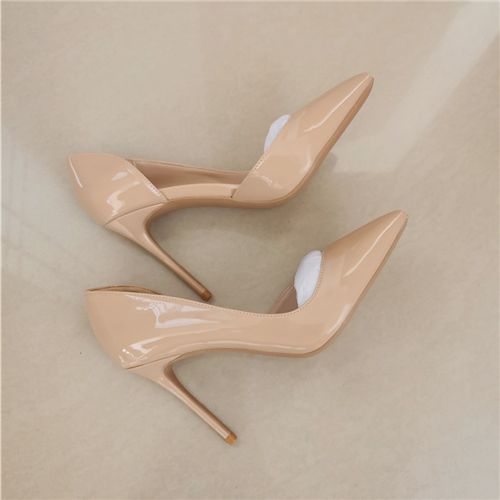 VCshoes Classic Nude Women Pumps 12cm High Heels Ladies Pointed Toe Evening Dress Stilettos Gloss Party Shoes QKOU007