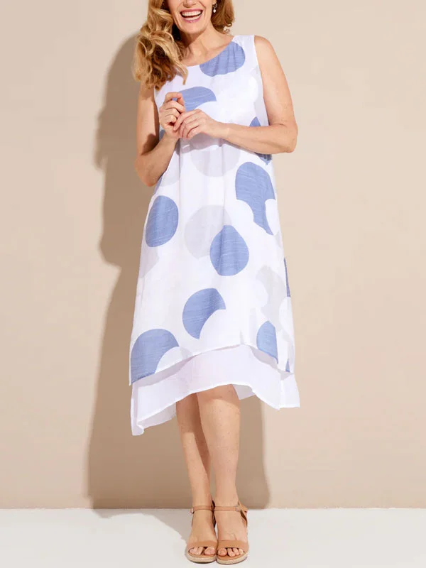 style simple print cotton linen ladies dress