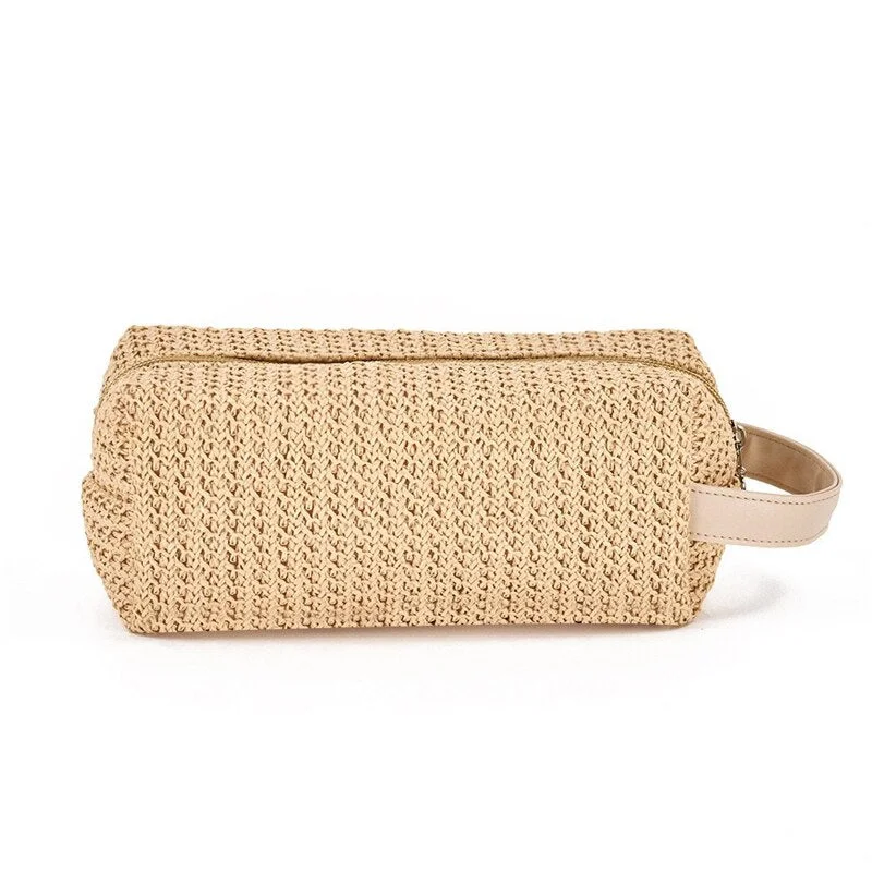 PURDORED 1 Pc Women Grass Weave Makeup Bag Female Summer Travel Cosmetic Bag Beach Bag Makeup Beauty Kit Vacation Casual Bags