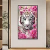 Wei&szlig;er Tiger und Blumen - Rundbohrer Diamantmalerei - 40*70cm (gro&szlig;e Gr&ouml;&szlig;e)