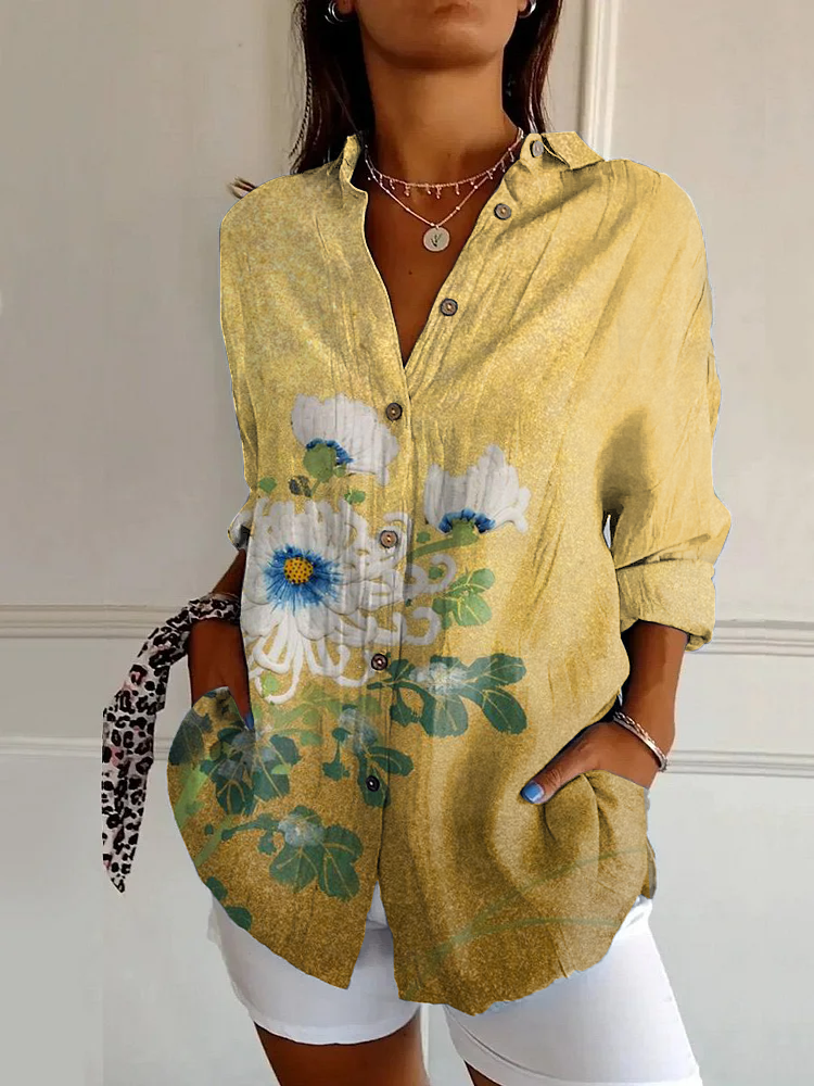 Classic Floral Print Casual Long Sleeve Shirt