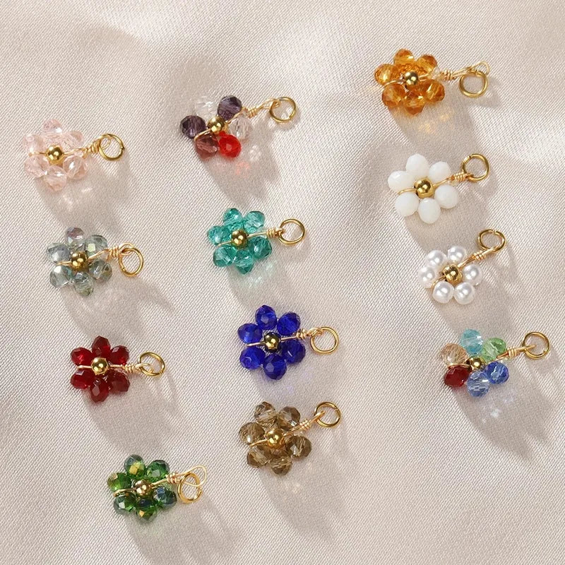 20 PCS/Package Diameter 10mm Hole 3~3.9mm 304 Stainless Steel Artificial Crystal Flower Pendant Jewelry Accessories