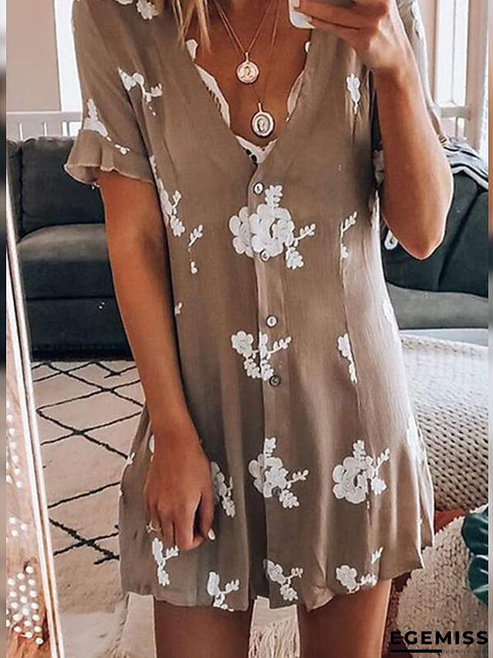 Summer Loose Print Temperament Commuter Inch Shirt Short-sleeved Dress | EGEMISS