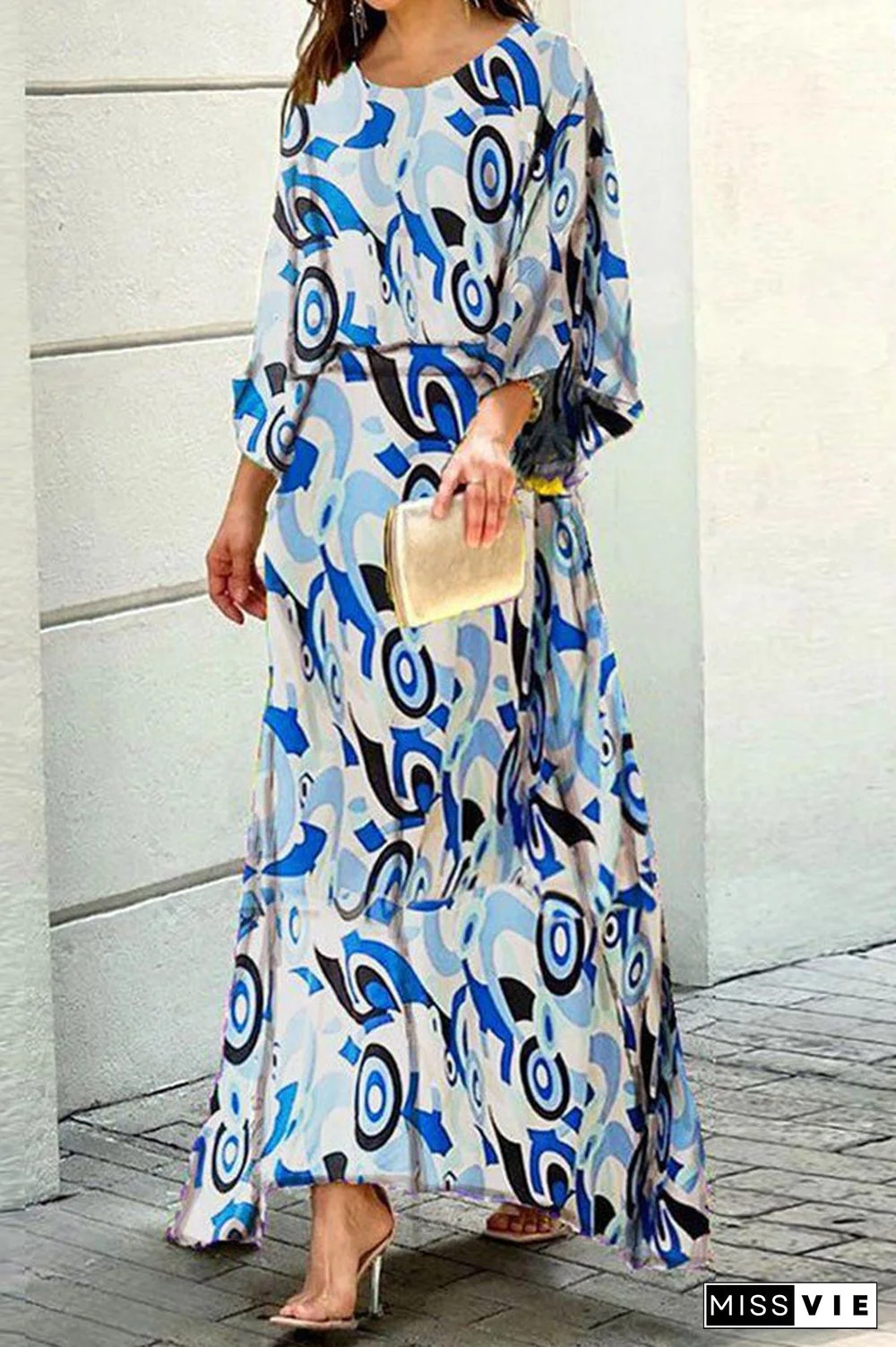 Print Bat Blouse Maxi Skirts Set