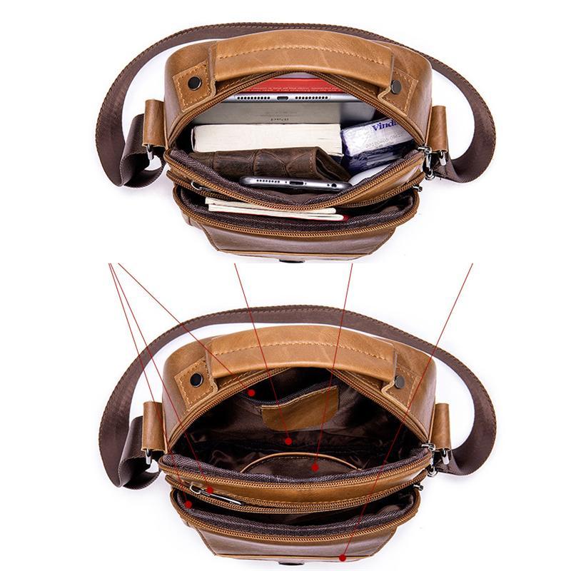 Organizational Layout Top-Handled Genuine Leather Adjustable Strap Sling Bag