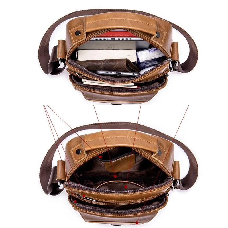 Organizational Layout Top-Handled Genuine Leather Adjustable Strap Sling Bag