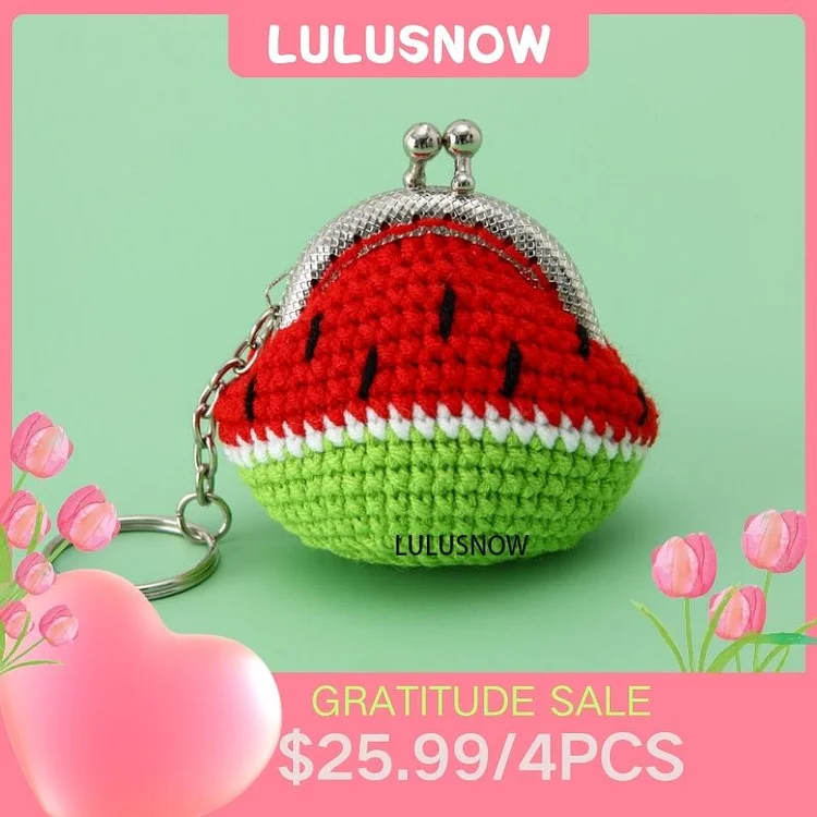 Lulusnow Handmade  Watermelon Crochet Coin Purse Keychain Bag Pendant Gift for Her/Friend/Kids