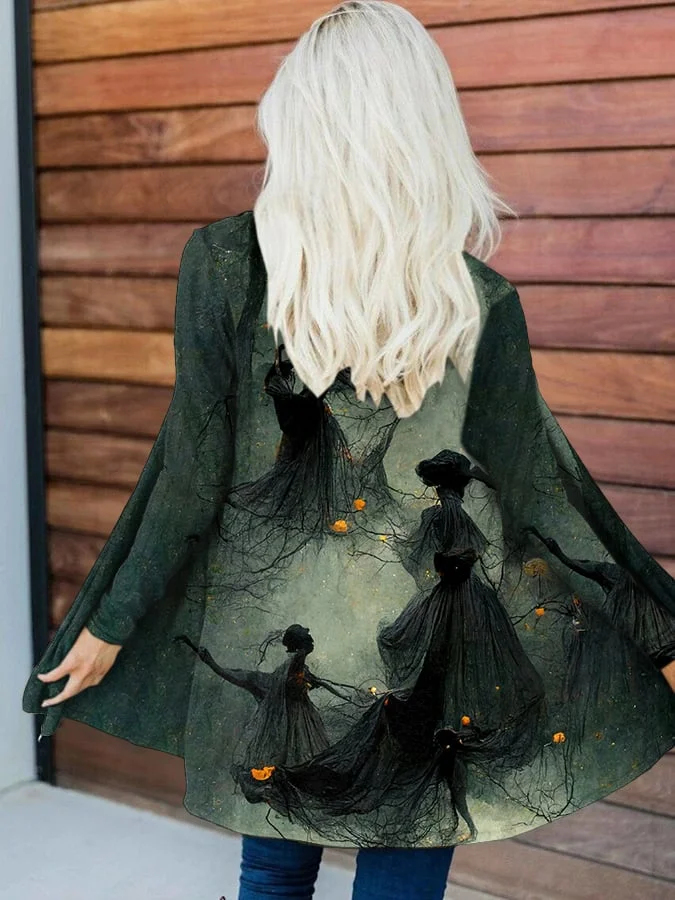Women's Dancing Forest Witches Print Long Sleeve Cardigan