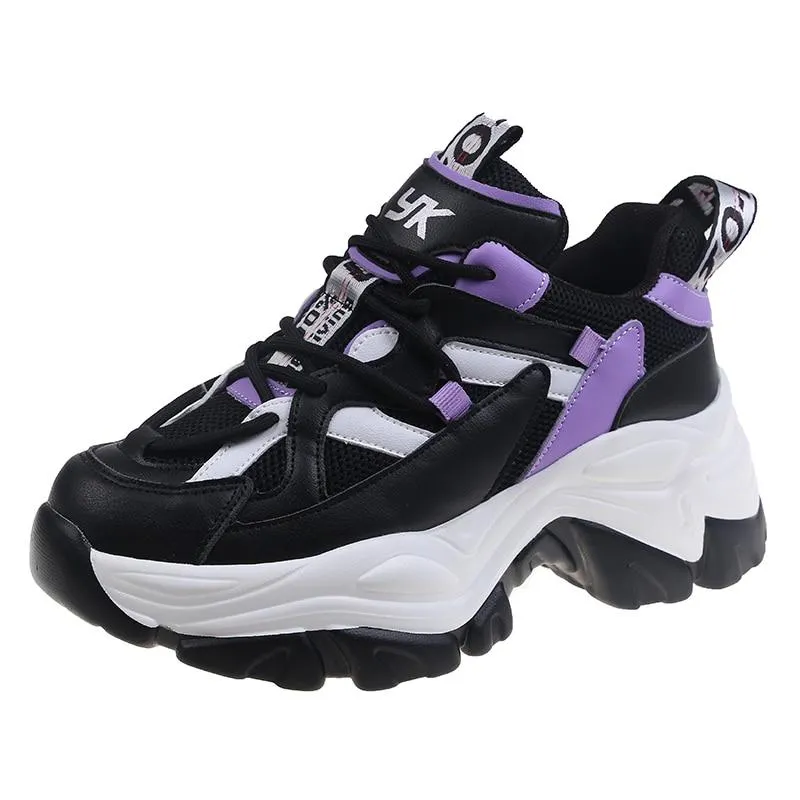 Fashion Blue Sneakers Women Spring 2021 PU Leather Ladies Platform Shoes Height Increasing Fashion Solid Color Chunky Sneakers