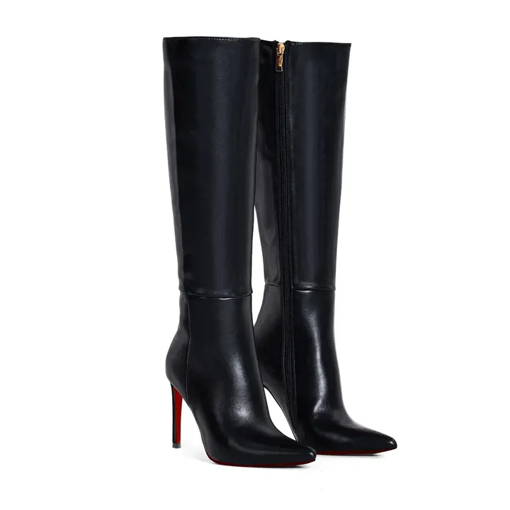 100mm Stylish Zipper Crocodile Red Bottoms Pumps High Heels Knee Boots VOCOSI VOCOSI