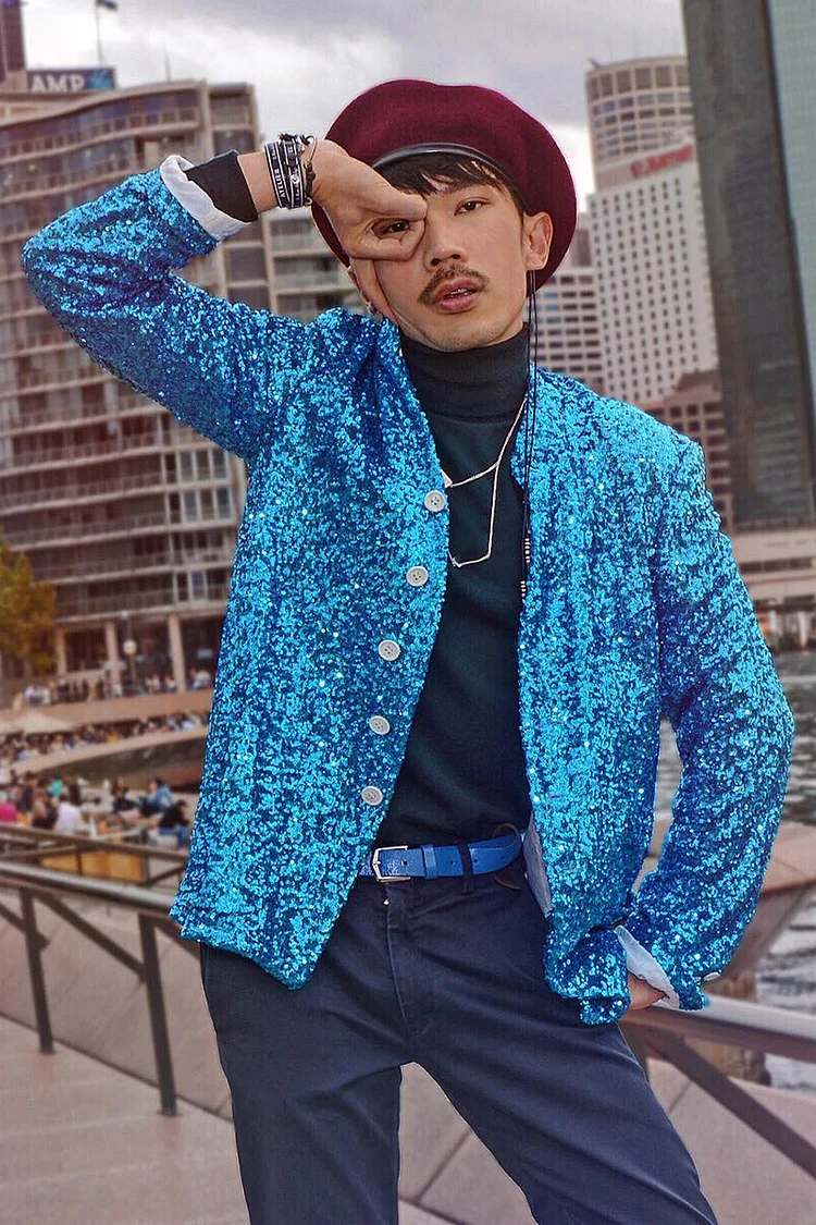 Sequin Solid Single-Breasted Long Sleeve Jacket [Pre-Order]