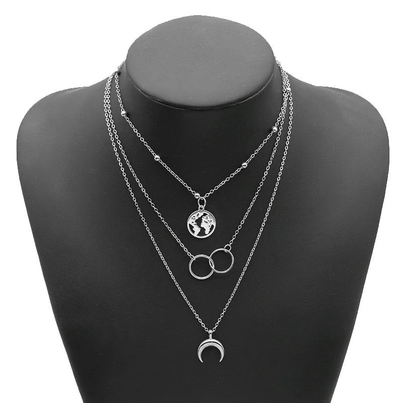 Fitshinling Moon Chain Necklace For Women Bohemian Style Fashion Hot Delicate Pendant Party Gift 2021 New Multi Layer Choker