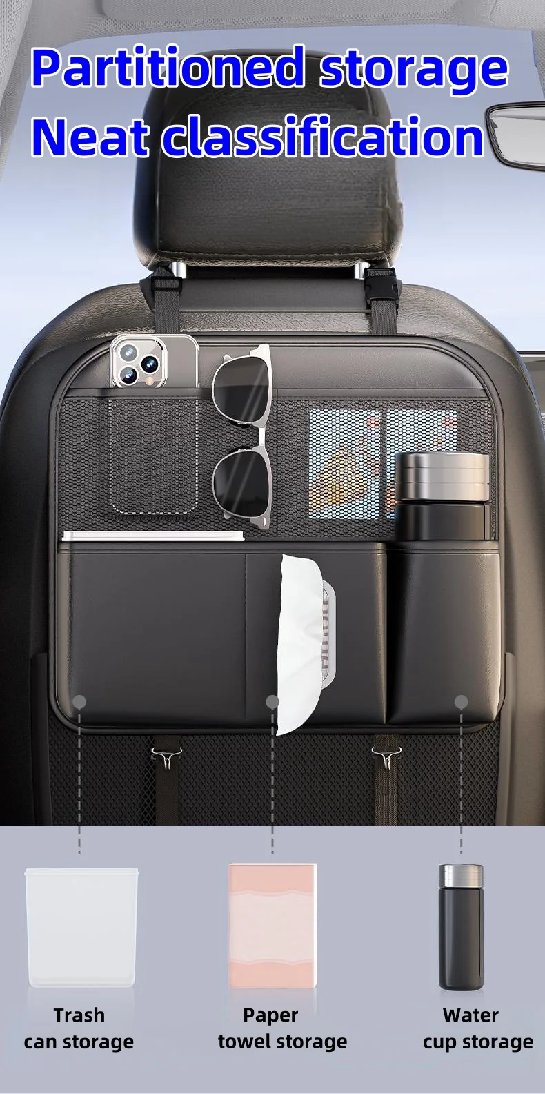 Car Trash Can Tissue Box 2-in-1 Car Seat Back Car Storage Bag