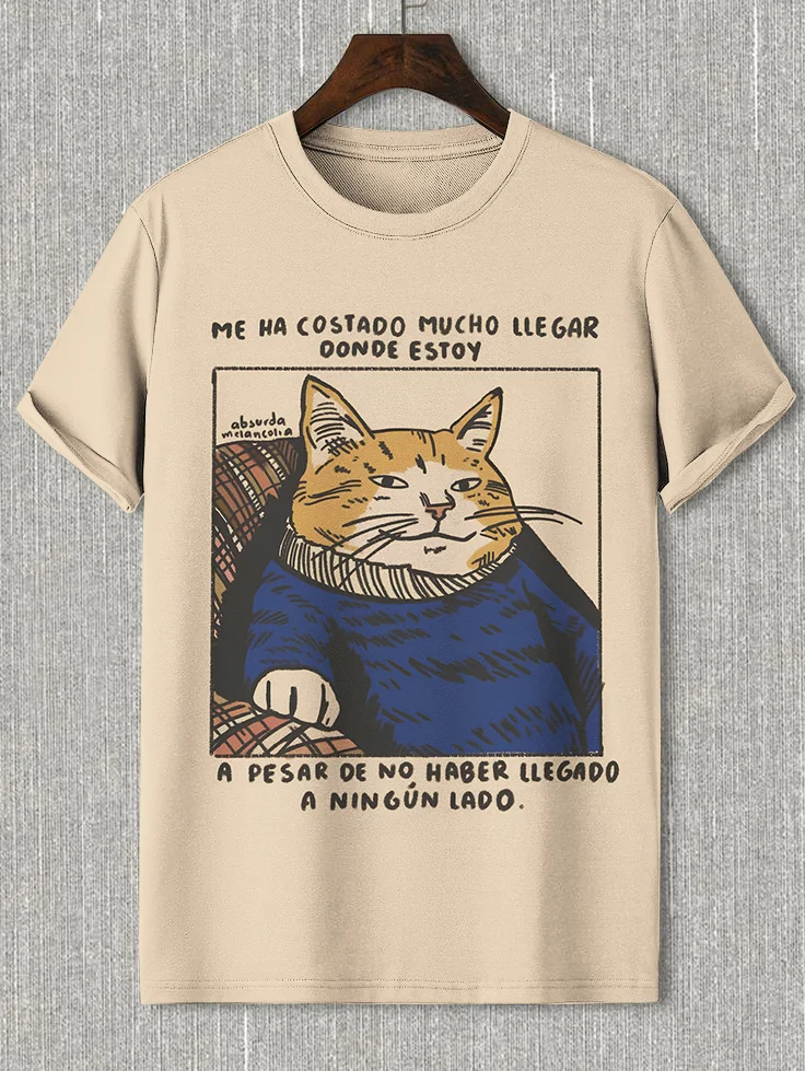 Men's Cartoon Fat Cat Illustration Print Casual T-Shirt