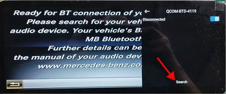 Mercedes NTG Search button for nearby Bluetooth devices
