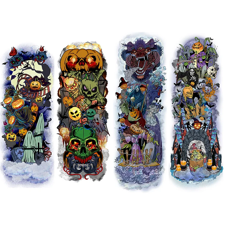 4 Sheets Halloween Monster Ghosts Full Arm Sleeves