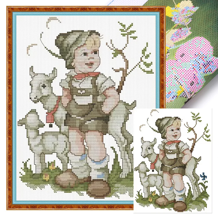 Joy Sunday- Shepherd boy- 14CT - 2 Strands Threads Printed Cross Stitch - 22*30cm(Canvas)