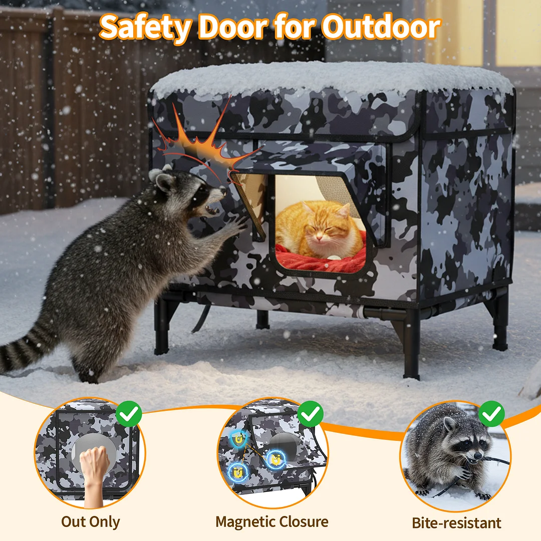 BEBANG Outdoor Heated Cat House in Winter, Weatherproof Insulated Stray & Feral Cat Shelter, Escape Door for Outside
