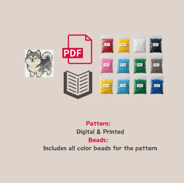 Alaskan Malamute Pattern Fuse Bead Kit  | Cute DIY Fuse 1350 Beads Set