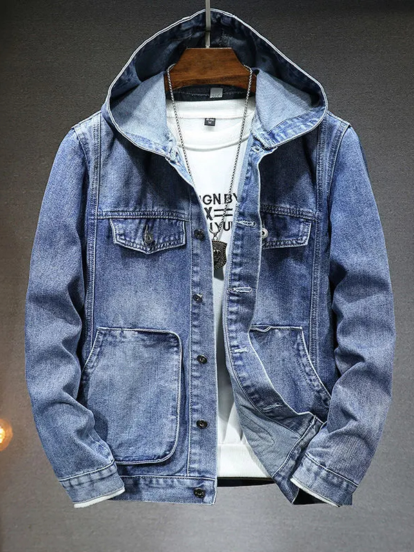 Men's Hooded Vintage Denim Jacket
