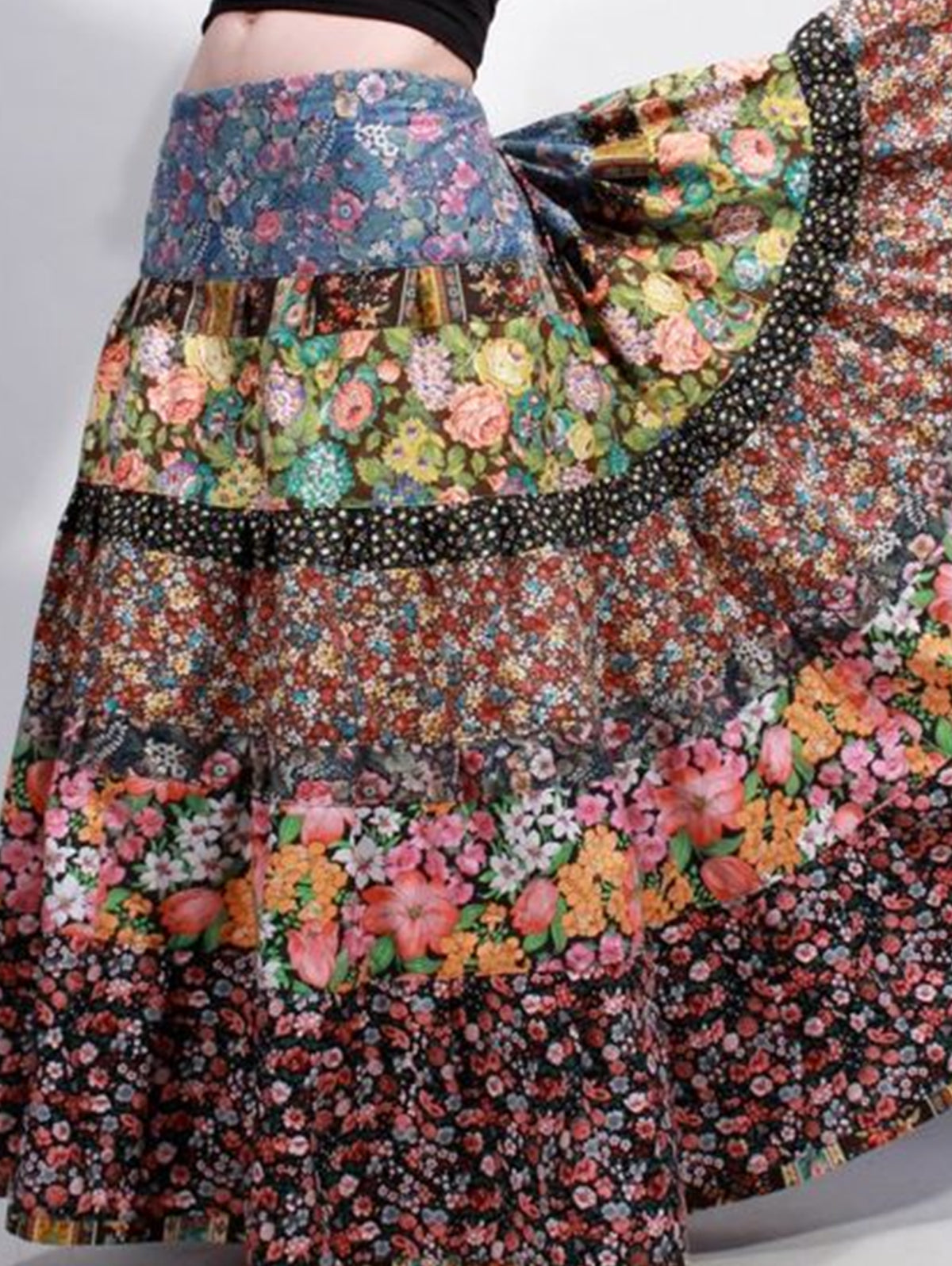 PATCHWORK TIERED SKIRT main image 0
