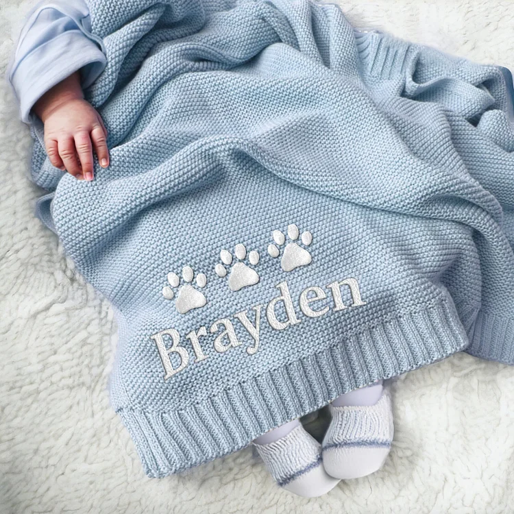 Personalized Knit Baby Name Blanket, Custom Baby Blanket with Embroidery, Soft Cotton Knitted Baby Blanket, Nursery Blanket, Car Seat Blanket, Strollers Blanket for Newborn Boy Girl