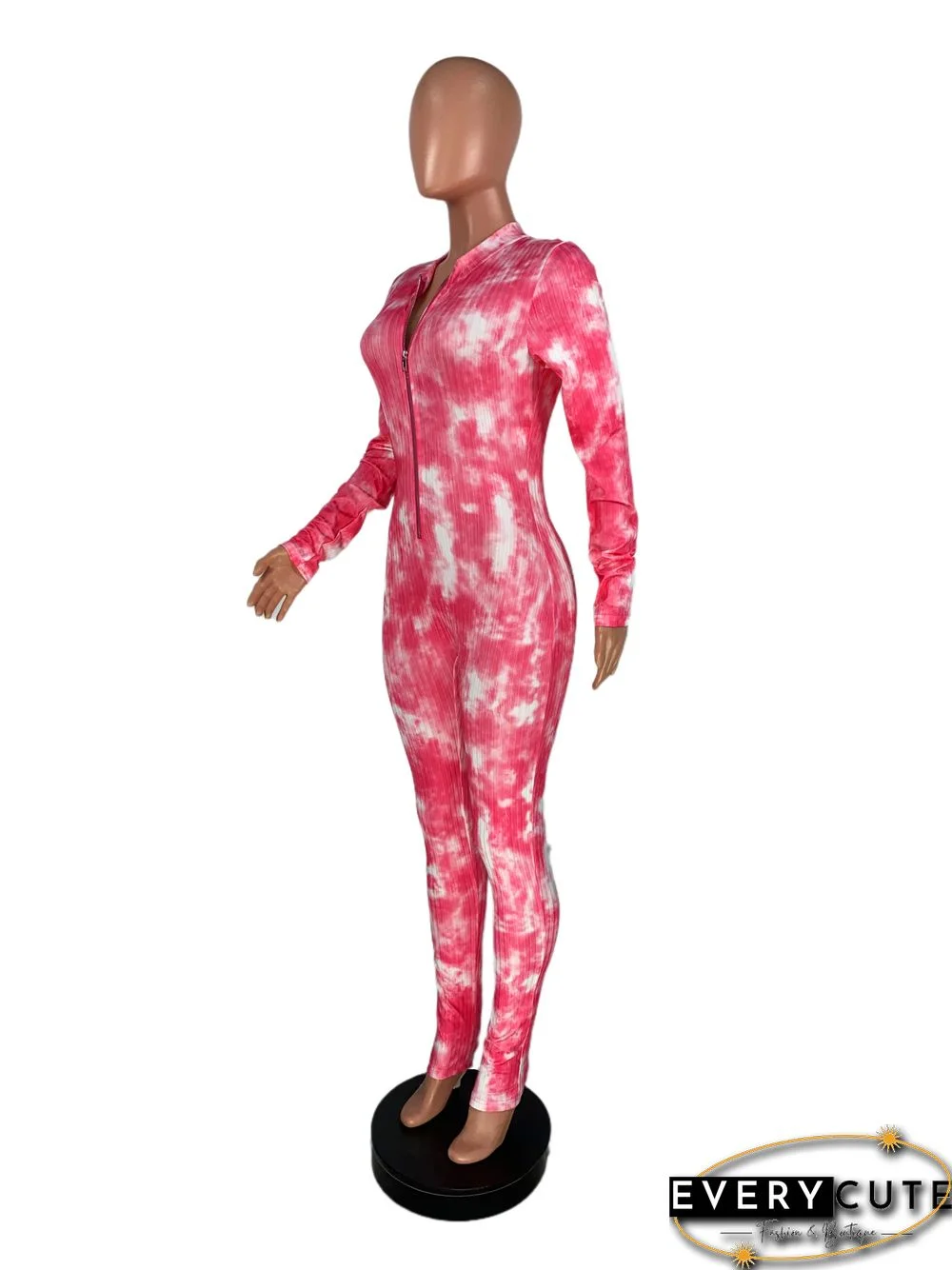 High Neck Tie-dye Zipper Slim Fit Fitness Jumpsuit