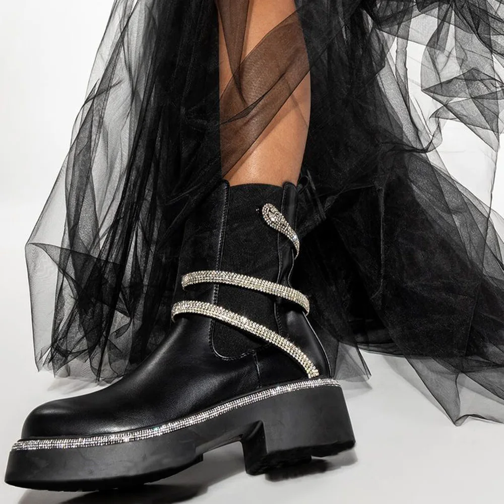 Black Chelsea Boots Diamond Ankle Boots