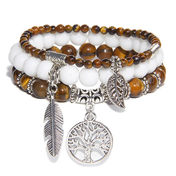 Olivenorma "Nature's Healing Moments" Tiger Eye Tree Of Life 3 Pieces Bracelet Set 