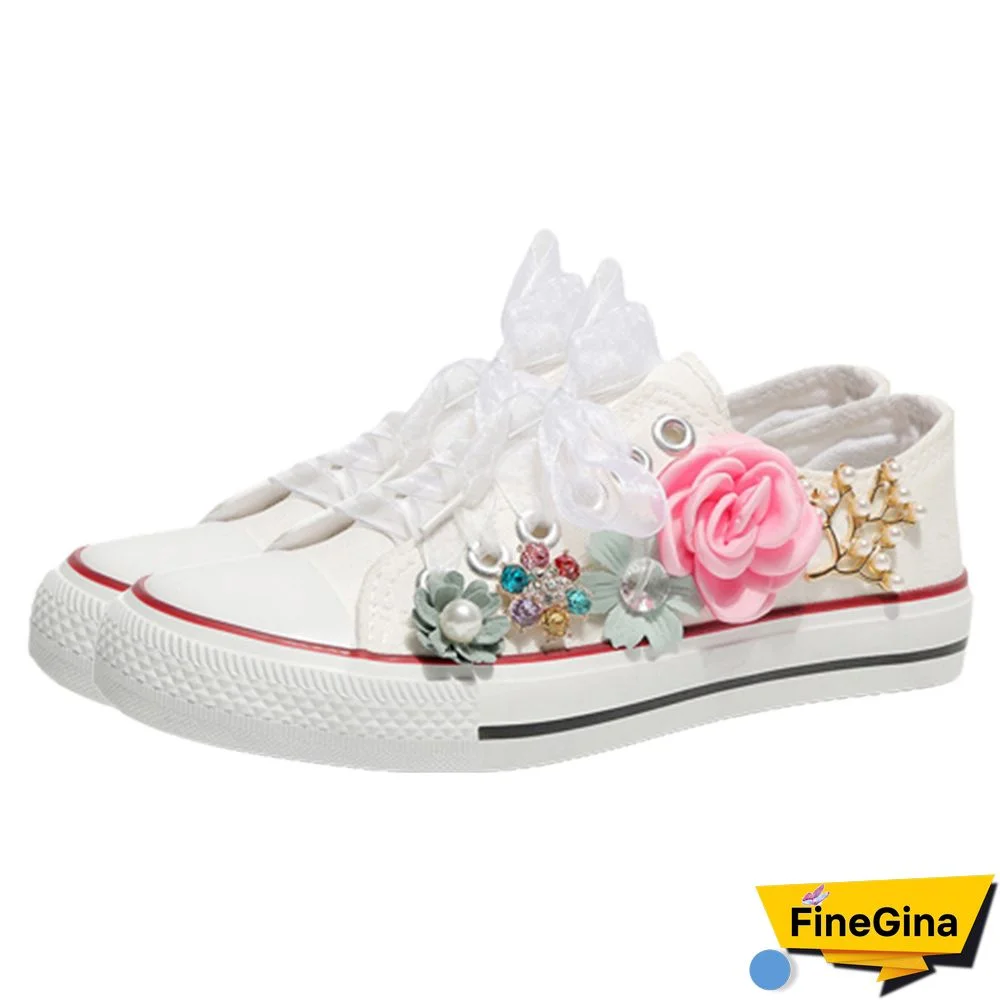 3D Blossom Decor Casual Canvas Shoes