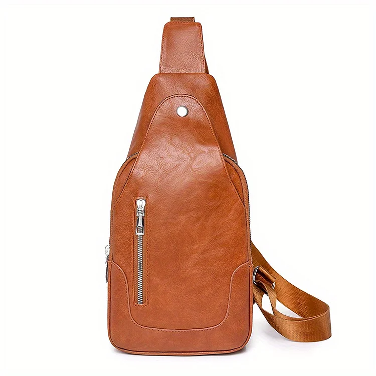 Vintage Sling Bag For Women, Casual Travel Crossbody Bag, Double Zipper Pocket Chest Purse