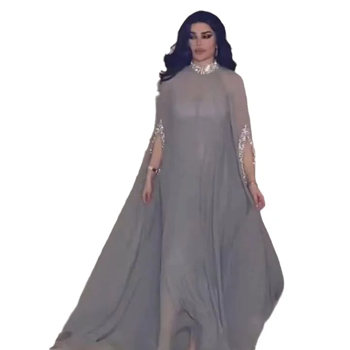 Toloer Toloer Middle East Summer New Chiffon Sequins Splicing Half High Collar Casual Women's Big Skirt Women-Outfit Ideas