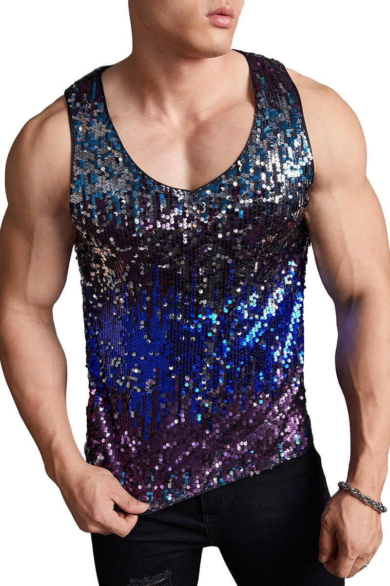 Ciciful Men's Gradient Sequin Slim Fit Festival Tank Top