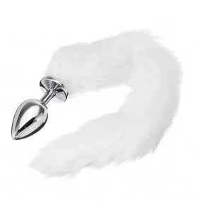 Pure White Fox Feather Tail Metal Anal Toys