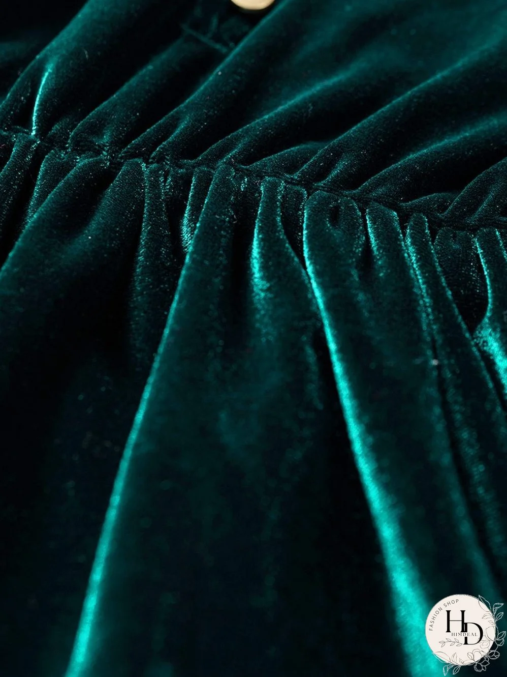 Elegant Green Velvet Ruffled Button-Up Mini Dress