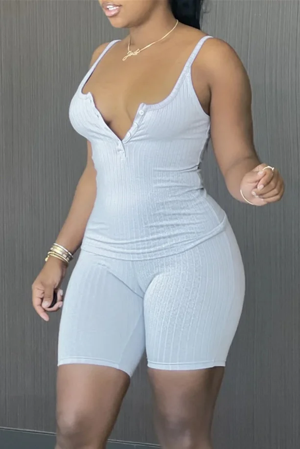 White Sexy Casual Solid Backless V Neck Sleeveless Two Pieces | EGEMISS