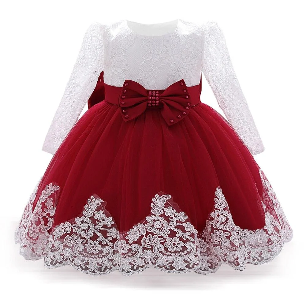 2021 Newborn Big Bow First Birthday Dress For Baby Girl Clothes Dress Long Sleeve Princess Dresses Party Ball Gown 3 12 24 Month