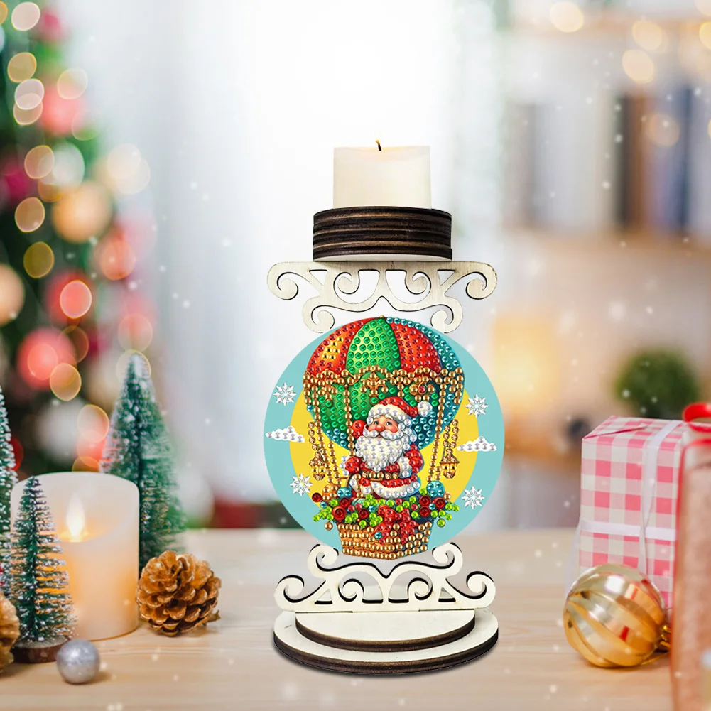5D DIY Wooden Special Shaped Christmas Santa Claus Diamond Handmade Candle Holder