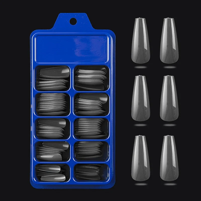 100 Pieces Long Press Fake Nails Full Acrylic Pressed Fake Nail Cover Reusable Full Coverage Nail Tips Manicure Tool CL05