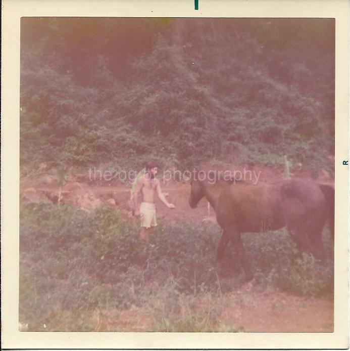 Horse Man FOUND Photo Poster paintingGRAPH ColorOriginal Snapshot 14 14 A