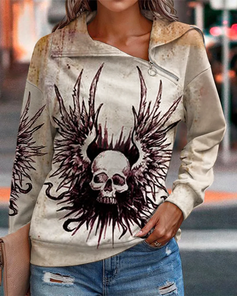 Women's Fashion Print Zip Hoodies-2306