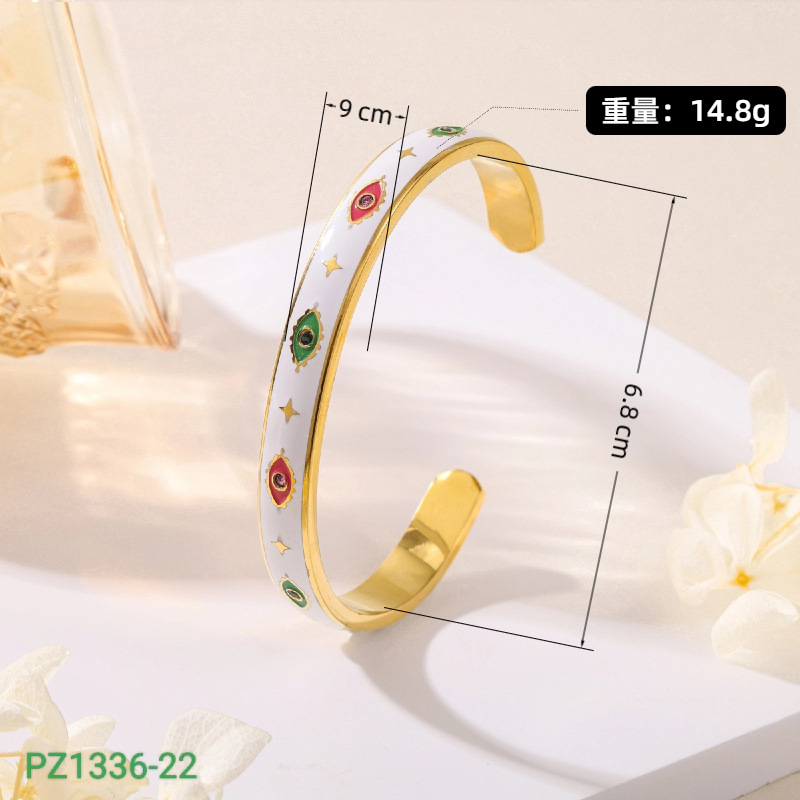 Retro titanium steel bracelet for women fashionable European and American style open-faced electroplated diamond-encrusted evil eye stainless steel bracelet jewelry